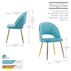 Chaises de salle à manger capitonnées en velours avec pieds en métal doré, lot de 2