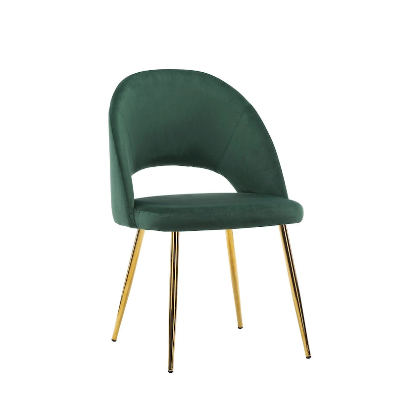 Chaises de salle à manger capitonnées en velours avec pieds en métal doré, lot de 2