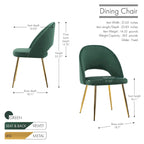 Chaises de salle à manger capitonnées en velours avec pieds en métal doré, lot de 2