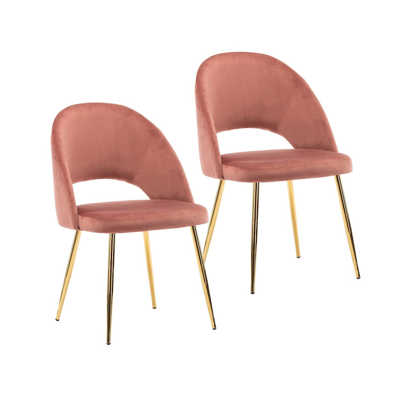 Chaises de salle à manger capitonnées en velours avec pieds en métal doré, lot de 2