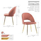 Chaises de salle à manger capitonnées en velours avec pieds en métal doré, lot de 2