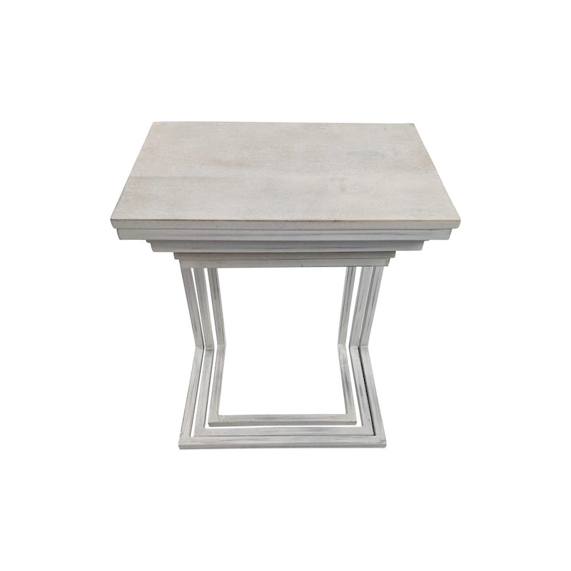 Lot de 3 tables gigognes | Structure en acier | Finition blanchie | Capacité de 113 kg | Style moderne