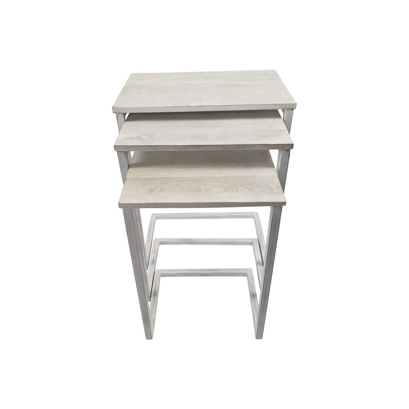Lot de 3 tables gigognes | Structure en acier | Finition blanchie | Capacité de 113 kg | Style moderne