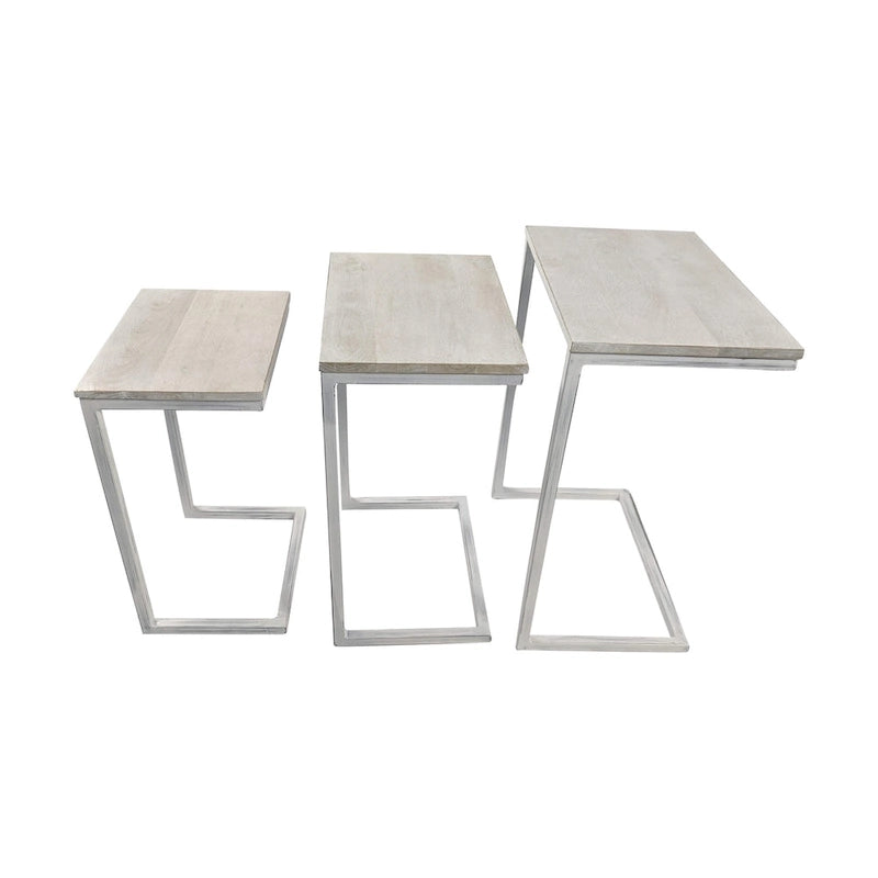 Lot de 3 tables gigognes | Structure en acier | Finition blanchie | Capacité de 113 kg | Style moderne