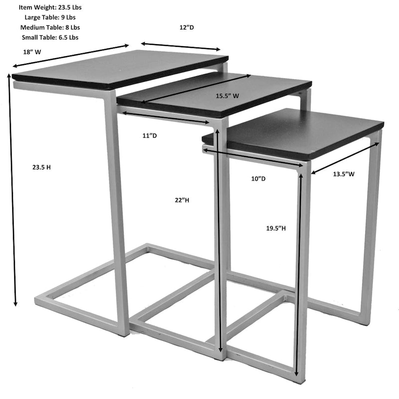 Lot de 3 tables gigognes | Structure en acier | Finition blanchie | Capacité de 113 kg | Style moderne