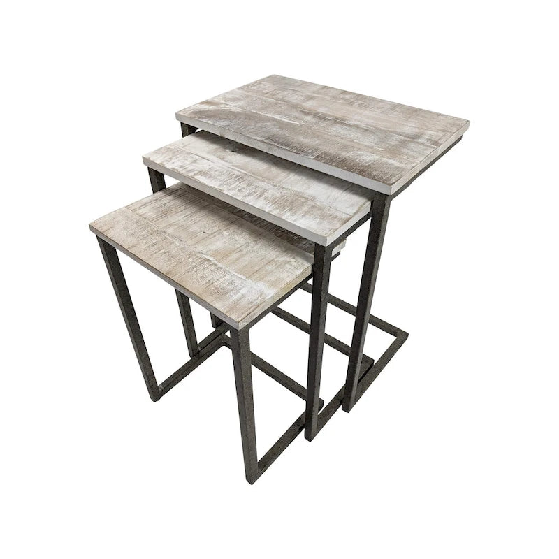 Lot de 3 tables gigognes | Structure en acier | Finition blanchie | Capacité de 113 kg | Style moderne