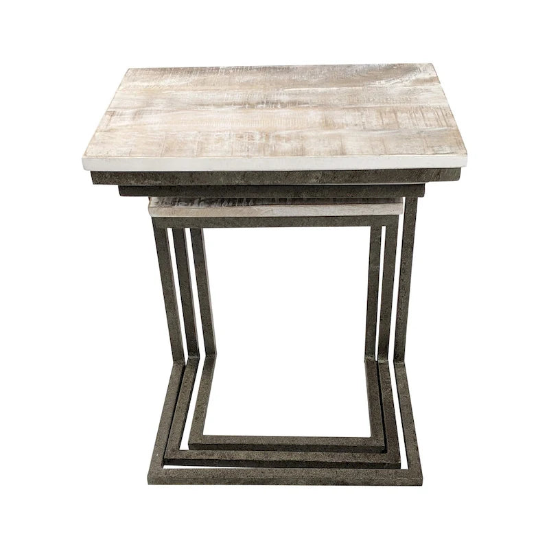 Lot de 3 tables gigognes | Structure en acier | Finition blanchie | Capacité de 113 kg | Style moderne