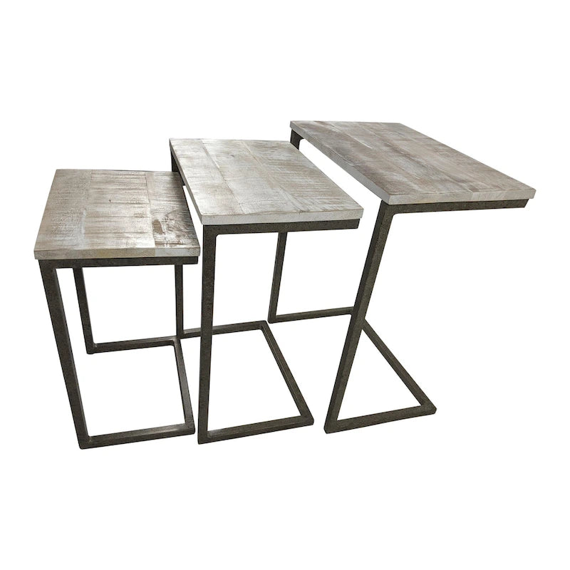 Lot de 3 tables gigognes | Structure en acier | Finition blanchie | Capacité de 113 kg | Style moderne