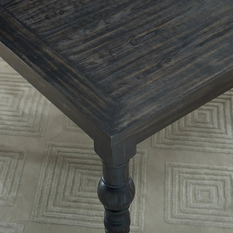 Ensemble de salle à manger en bois foncé style urbain, table à pieds tournés et 4 chaises