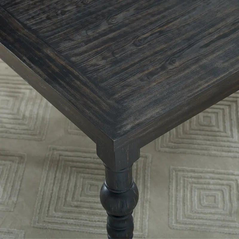 Ensemble de salle à manger en bois foncé style urbain, table à pieds tournés et 4 chaises
