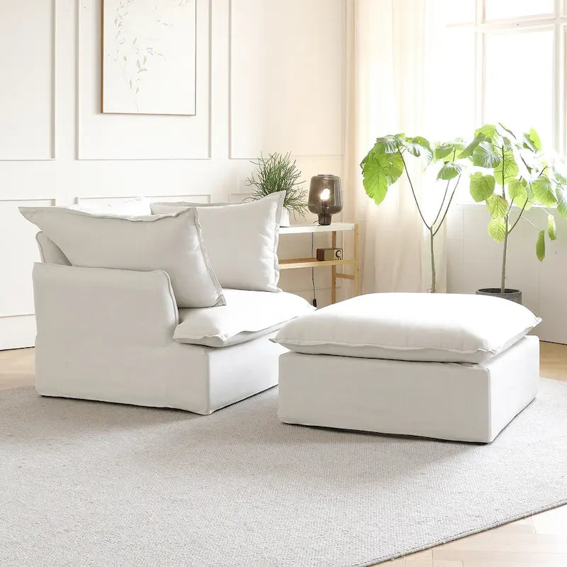 Pouf moderne rembourré en lin
