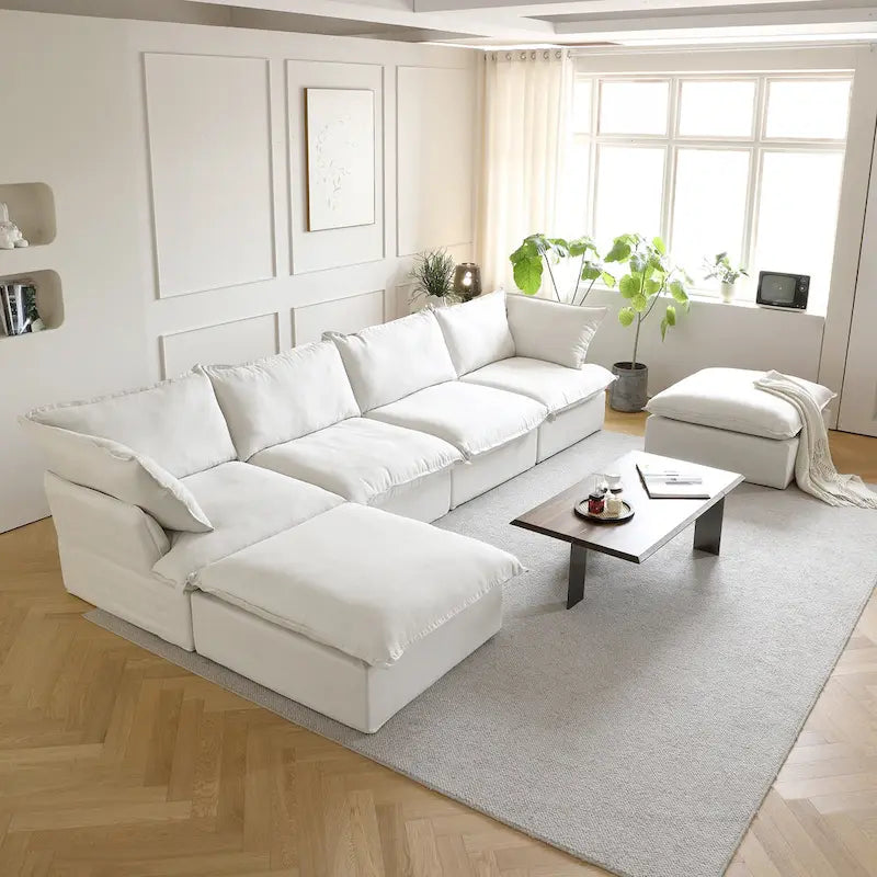 Pouf moderne rembourré en lin