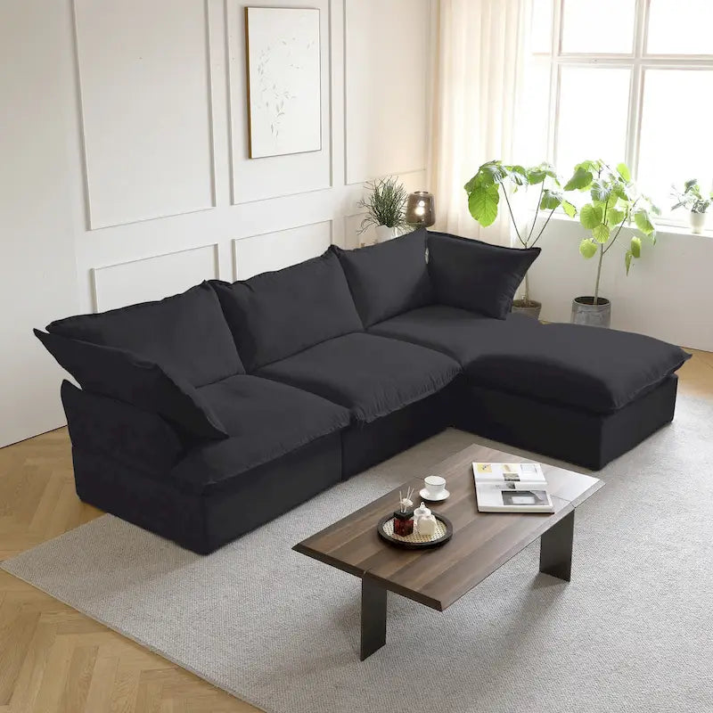 Pouf moderne rembourré en lin