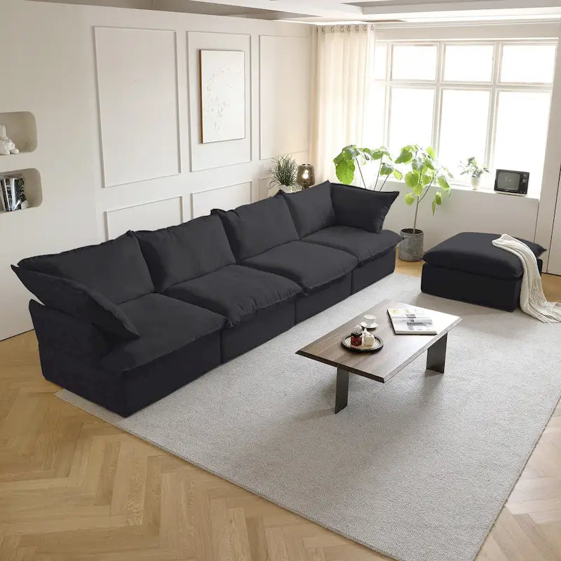 Pouf moderne rembourré en lin