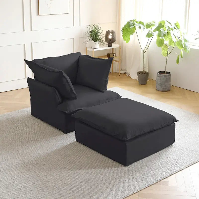 Pouf moderne rembourré en lin