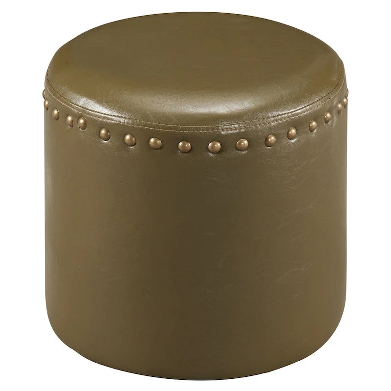 Pouf rond en similicuir | Structure en bois et rembourrage en mousse | 4 coloris | Style bohème
