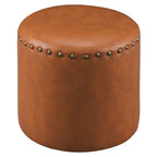Pouf rond en similicuir | Structure en bois et rembourrage en mousse | 4 coloris | Style bohème
