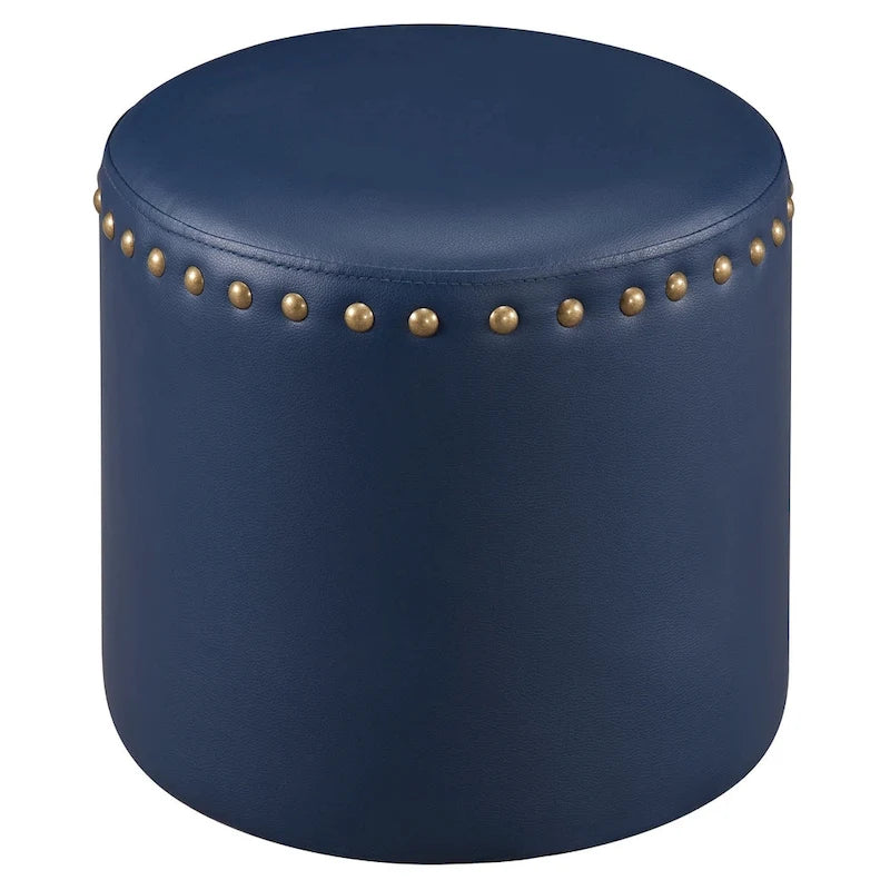 Pouf rond en similicuir | Structure en bois et rembourrage en mousse | 4 coloris | Style bohème