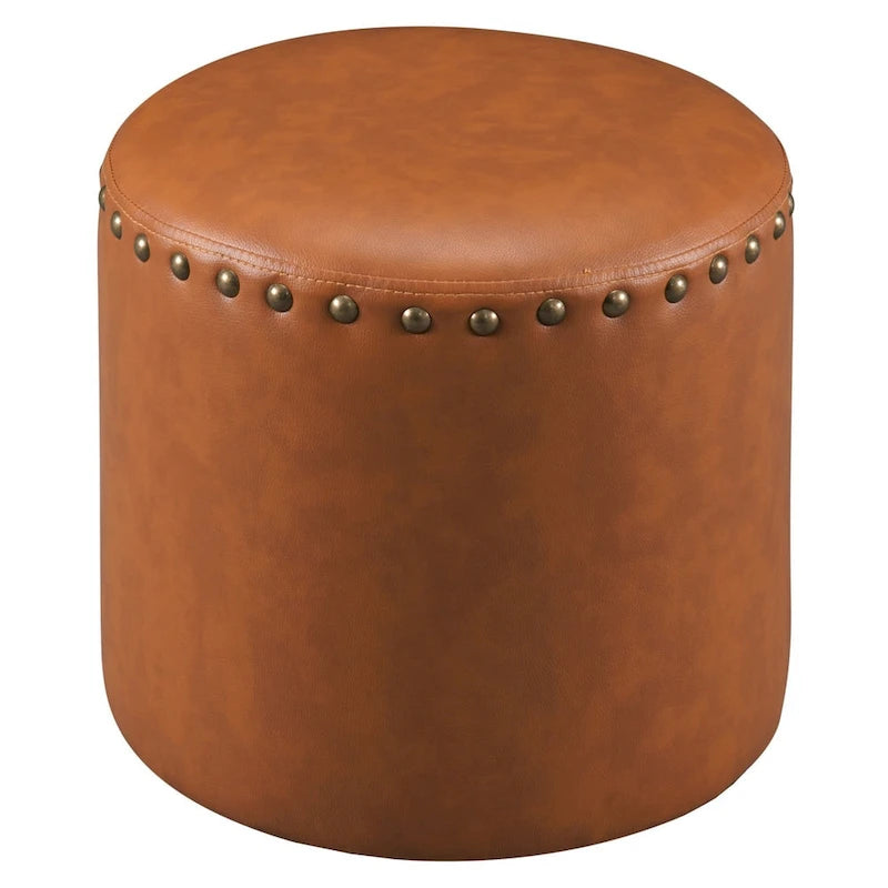 Pouf rond en similicuir | Structure en bois et rembourrage en mousse | 4 coloris | Style bohème