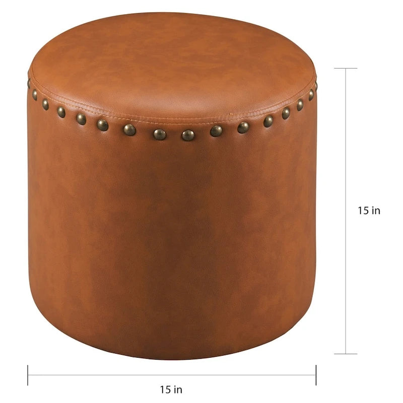 Pouf rond en similicuir | Structure en bois et rembourrage en mousse | 4 coloris | Style bohème