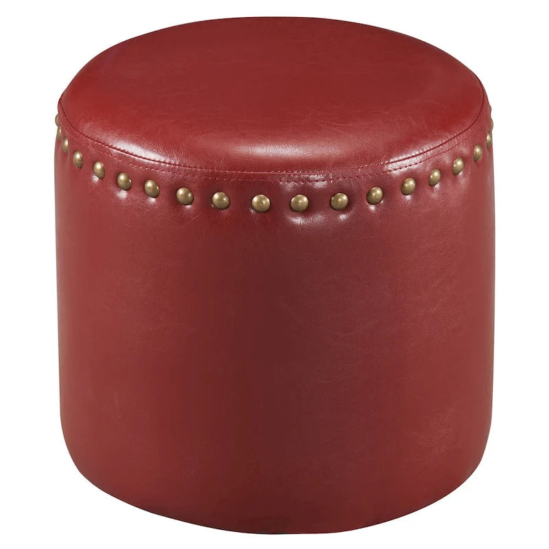 Pouf rond en similicuir | Structure en bois et rembourrage en mousse | 4 coloris | Style bohème