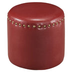 Pouf rond en similicuir | Structure en bois et rembourrage en mousse | 4 coloris | Style bohème