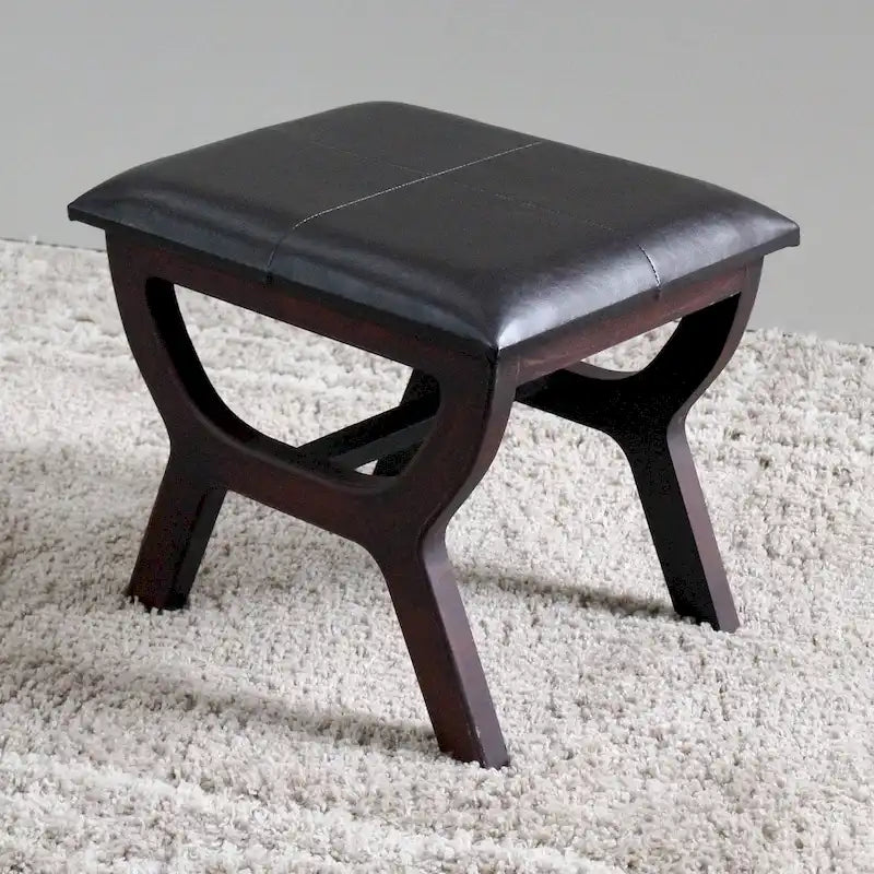 Tabouret de coiffeuse rectangulaire, revêtement en similicuir, finition marron foncé, piètement à 4 pieds