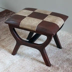 Tabouret de coiffeuse rectangulaire, revêtement en similicuir, finition marron foncé, piètement à 4 pieds