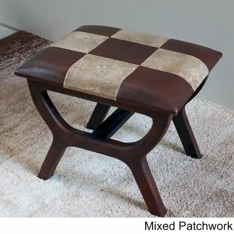 Tabouret de coiffeuse rectangulaire, revêtement en similicuir, finition marron foncé, piètement à 4 pieds