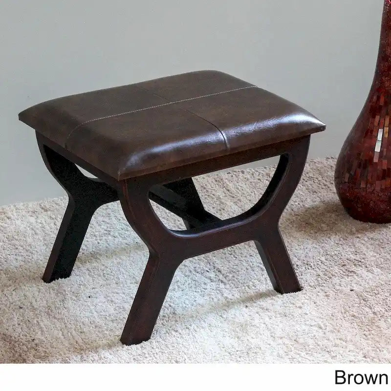 Tabouret de coiffeuse rectangulaire, revêtement en similicuir, finition marron foncé, piètement à 4 pieds