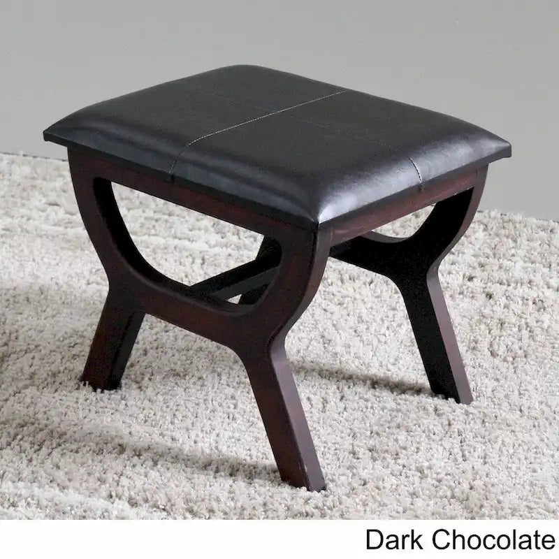 Tabouret de coiffeuse rectangulaire, revêtement en similicuir, finition marron foncé, piètement à 4 pieds