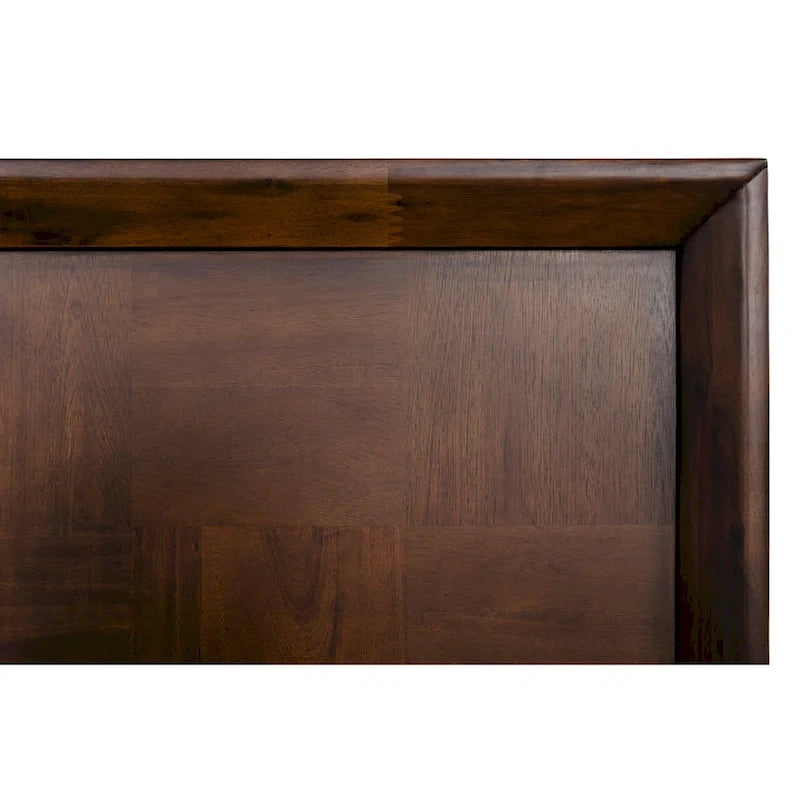 Lit moderne en acacia et laiton | Design patchwork parquet | Grand lit et très grand lit | Placage de mangue