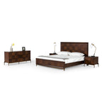 Lit moderne en acacia et laiton | Design patchwork parquet | Grand lit et très grand lit | Placage de mangue