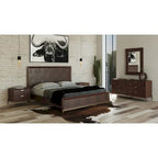 Lit moderne en acacia et laiton | Design patchwork parquet | Grand lit et très grand lit | Placage de mangue