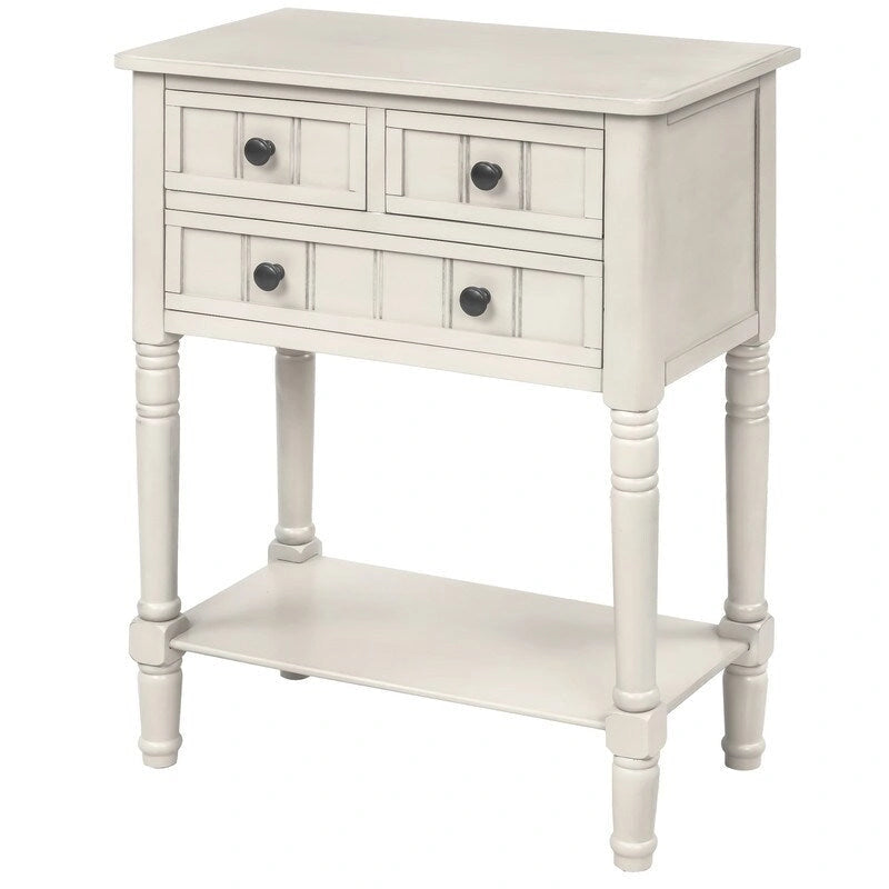 Console étroite, table d'entrée rustique, table basse étroite, trois tiroirs de rangement et étagère inférieure