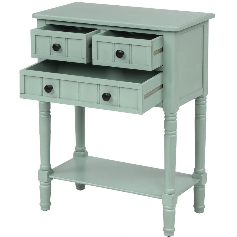 Console étroite, table d'entrée rustique, table basse étroite, trois tiroirs de rangement et étagère inférieure