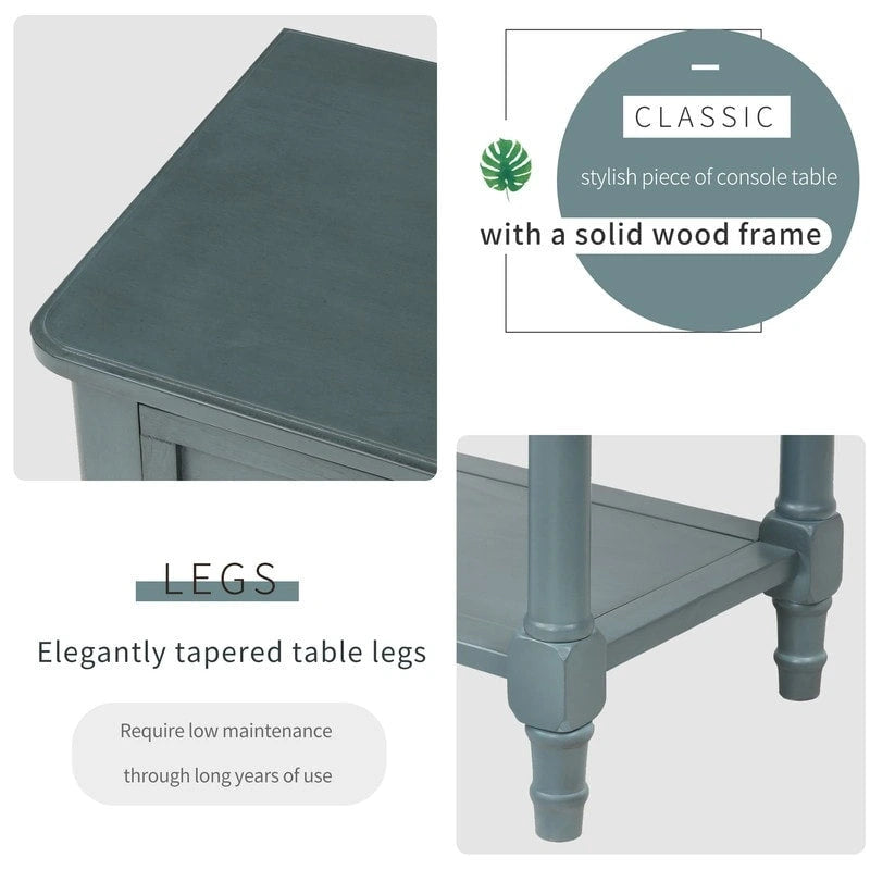 Console étroite, table d'entrée rustique, table basse étroite, trois tiroirs de rangement et étagère inférieure