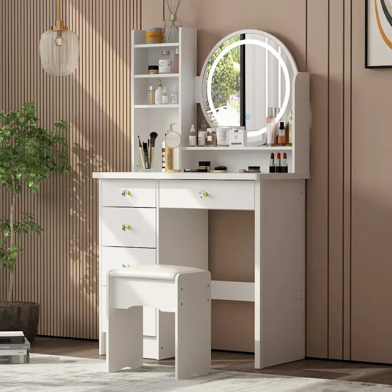Timechee 31.5 Wide Makeup Vanity Set with Stool, Mirror,3 Color Light - 31.5W