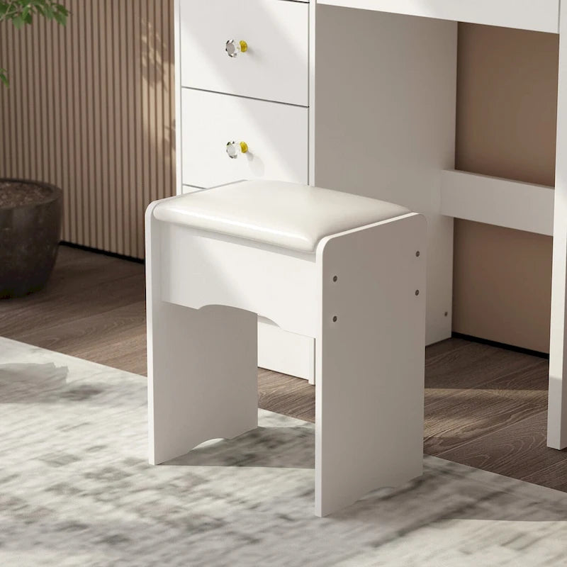 Coiffeuse de maquillage de 80 cm avec miroir LED, 3 couleurs d'éclairage, tabouret rembourré, 5 tiroirs