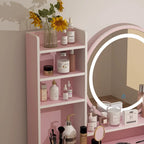 Coiffeuse de maquillage de 80 cm avec miroir LED, 3 couleurs d'éclairage, tabouret rembourré, 5 tiroirs