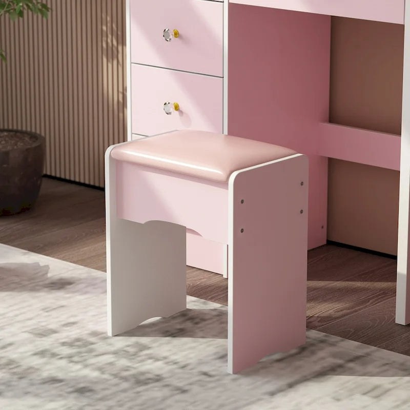 Coiffeuse de maquillage de 80 cm avec miroir LED, 3 couleurs d'éclairage, tabouret rembourré, 5 tiroirs