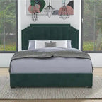 Lit de rangement plateforme Art Déco rembourré avec 4 tiroirs, grand lit (Queen Size)