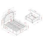 Lit de rangement plateforme Art Déco rembourré avec 4 tiroirs, grand lit (Queen Size)