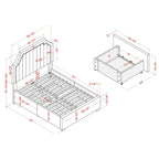 Lit de rangement plateforme Art Déco rembourré avec 4 tiroirs, grand lit (Queen Size)