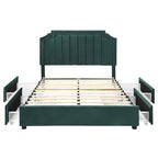 Lit de rangement plateforme Art Déco rembourré avec 4 tiroirs, grand lit (Queen Size)