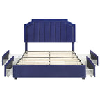 Lit de rangement plateforme Art Déco rembourré avec 4 tiroirs, grand lit (Queen Size)