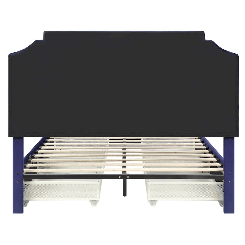 Lit de rangement plateforme Art Déco rembourré avec 4 tiroirs, grand lit (Queen Size)