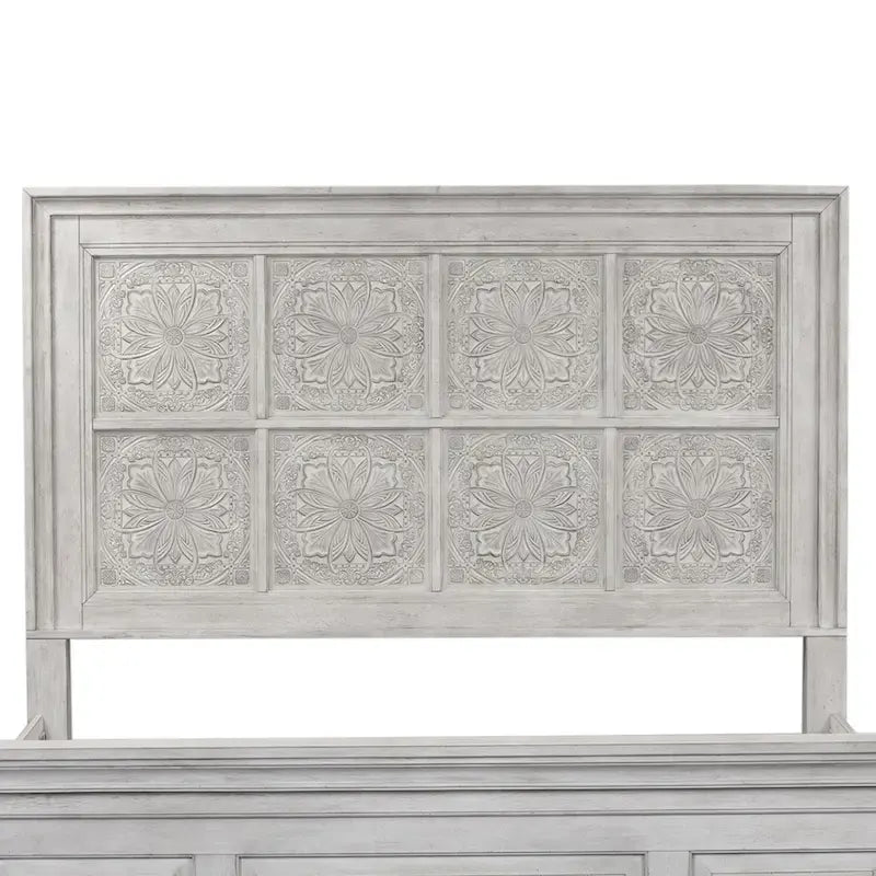 Tête de lit décorative Queen | Blanc antique et tabac | Bois d'hévéa et chêne | 64x68