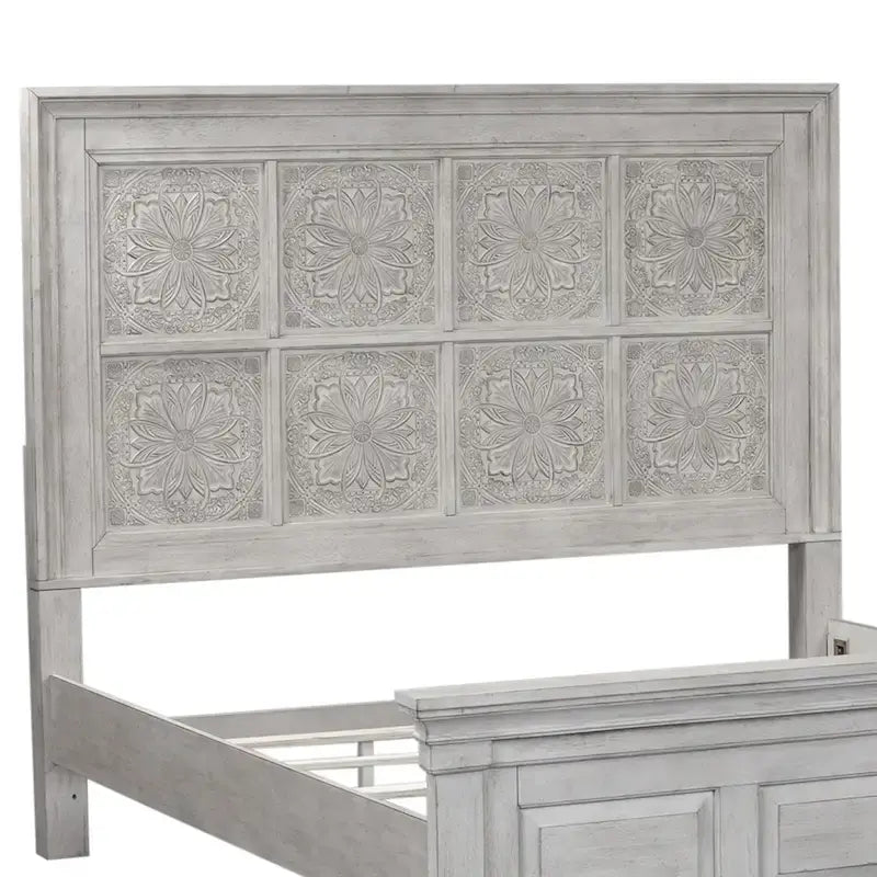Tête de lit décorative Queen | Blanc antique et tabac | Bois d'hévéa et chêne | 64x68