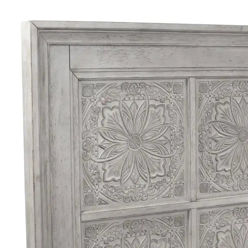 Tête de lit décorative Queen | Blanc antique et tabac | Bois d'hévéa et chêne | 64x68